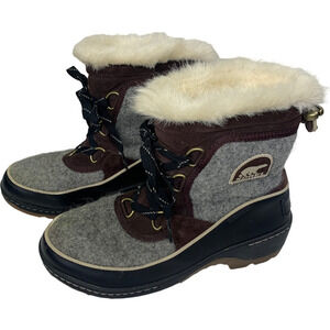 SOREL Gray Tivoli III Vegan Fur Winter‎ Snow Boots